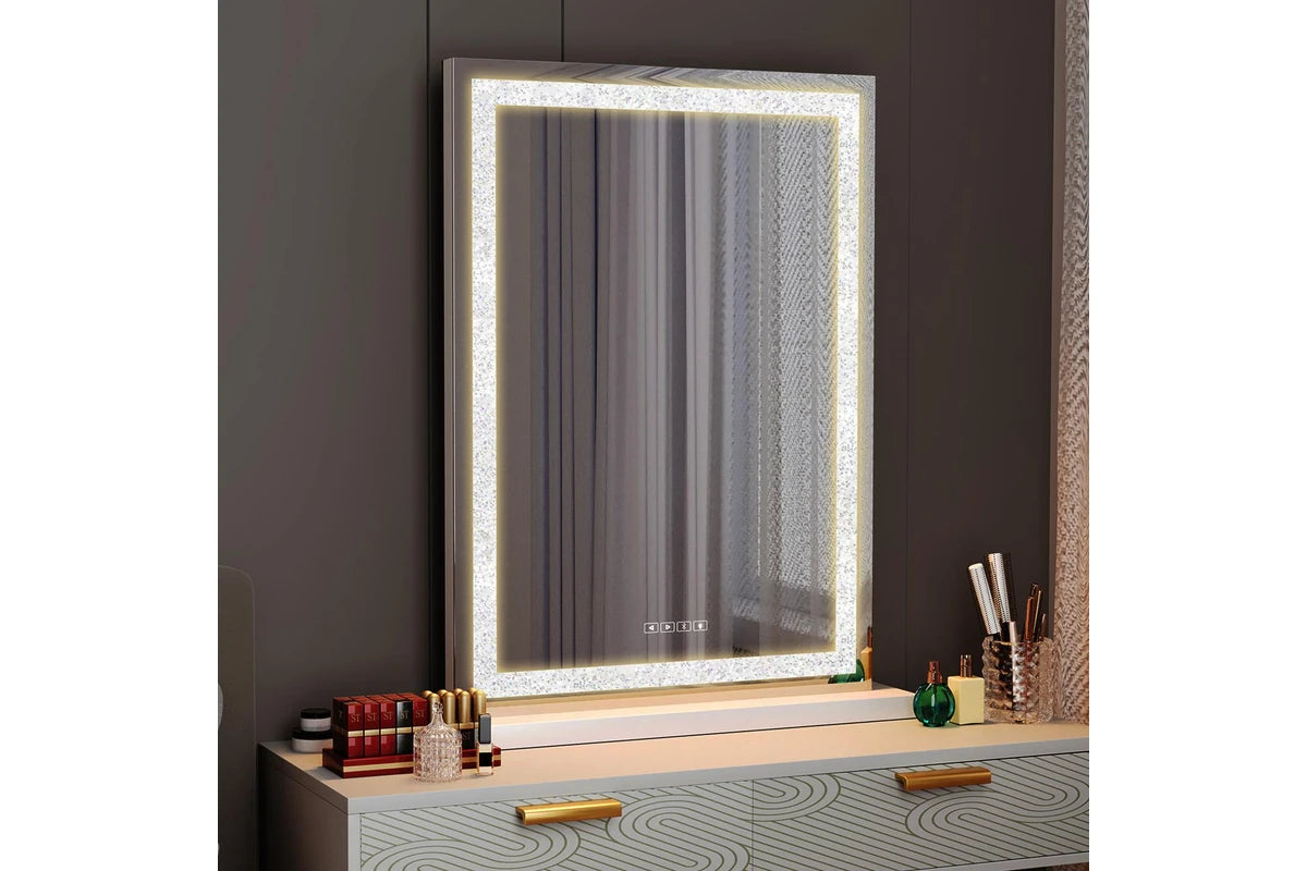 FENCHILIN Crystal Hollywood Mirror With Lights Bluetooth Vanity Makeup Mirror with USB Charge Standing 80CM Wall-Mounted