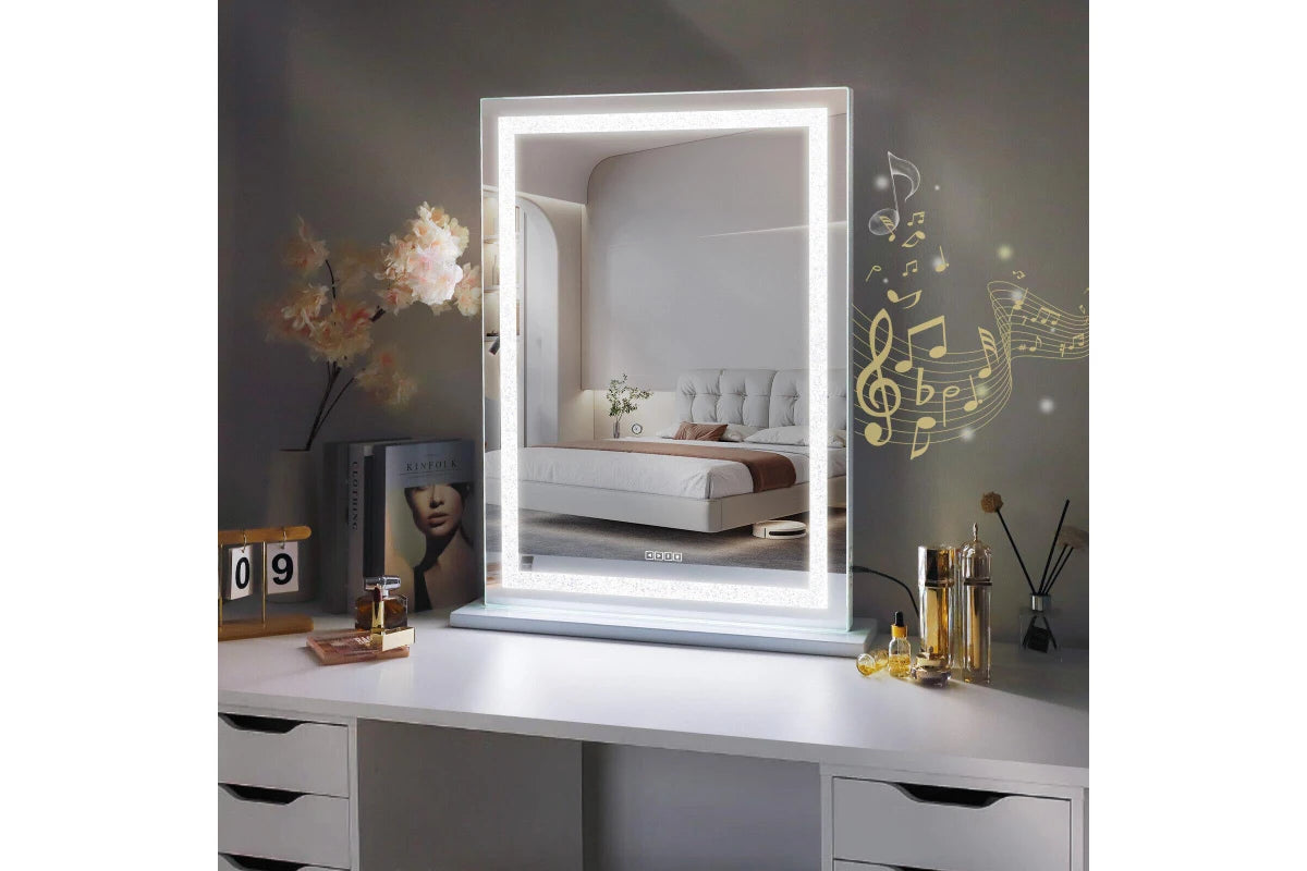 FENCHILIN Crystal Hollywood Mirror With Lights Bluetooth Vanity Makeup Mirror with USB Charge Standing 80CM Wall-Mounted