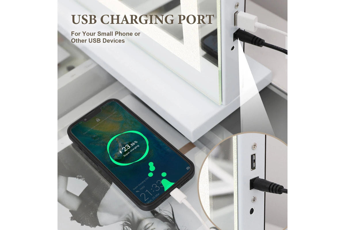 FENCHILIN Crystal Hollywood Mirror With Lights Bluetooth Vanity Makeup Mirror with USB Charge Standing 80CM Wall-Mounted