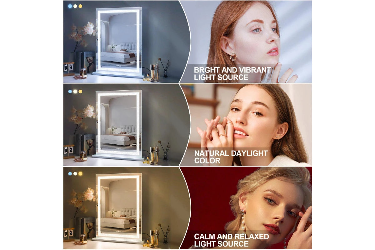 FENCHILIN Crystal Hollywood Mirror With Lights Bluetooth Vanity Makeup Mirror with USB Charge Standing 80CM Wall-Mounted