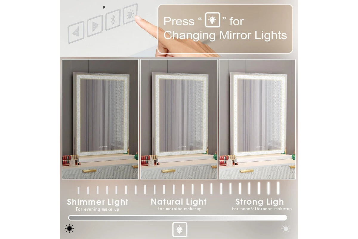 FENCHILIN Crystal Hollywood Mirror With Lights Bluetooth Vanity Makeup Mirror with USB Charge Standing 80CM Wall-Mounted